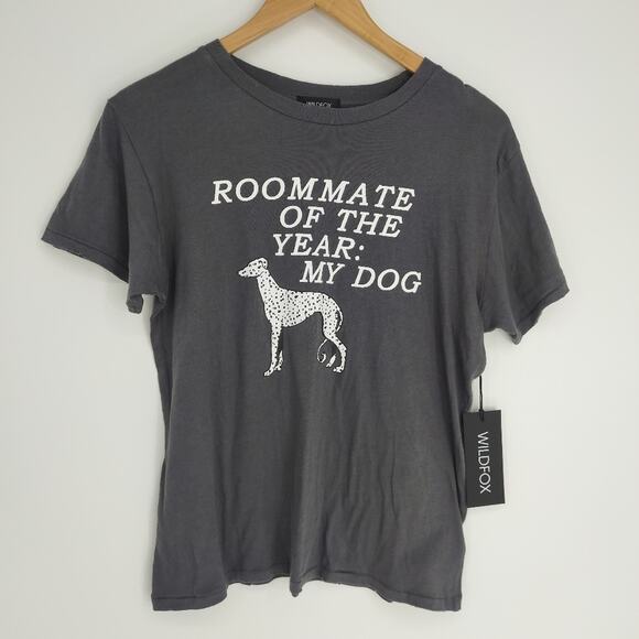 Wildfox NEW Grey Roomate Dog Tee Shirt Size Medium - Picture 1 of 10